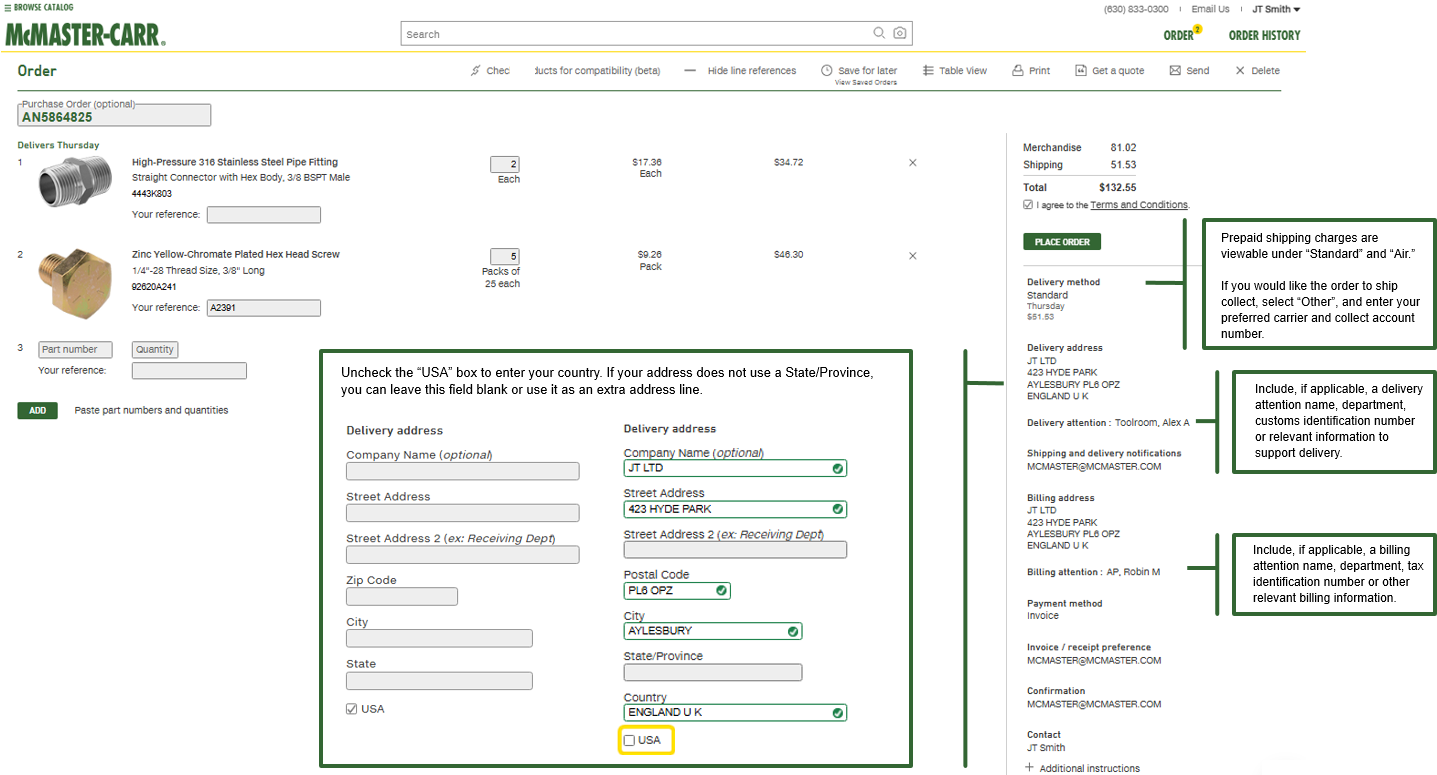 How to fill in the Order Page