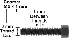 M6 x 1mm socket head screw measurements