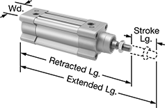 Image of Product. Front orientation. Contains Annotated. Air Cylinders. Enclosed-Body Load Responsive Cushion Air Cylinders.