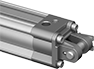 Image of ProductInUse. Front orientation. Contains MultipleImages. Air Cylinder Mounts. Enclosed-Body Load Responsive Cushion Air Cylinders, Clevis-Bracket-with-Pin Actuator Connection.