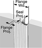 Image of ProductInUse. Vinyl Plastic Flat Weatherstripping Seal. Front orientation. Contains Annotated. Weatherstripping. Double-Door Weatherstripping, Flat Weatherstripping Seal, Vinyl Plastic Seal.