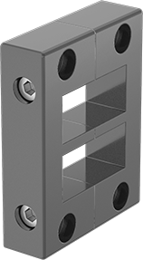 Image of Product. Front orientation. Wraparound Cord Grip, Surface-Mount Housing for 4 Small Inserts, 2.9" Long.