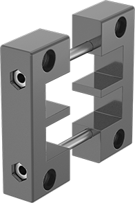 Image of Product. Surface-Mount Housing Shown Open. Front orientation. Exploded view. Wraparound Cord Grip, Surface-Mount Housing for 4 Small Inserts, 2.9" Long.