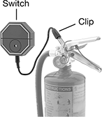 Image of ProductInUse. Front orientation. Contains Annotated. Fire Extinguisher Alarms.