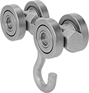 Image of Product. 2 Rollers. Front orientation. Door Tracks and Fittings. Curved Roller Tracks for Doors, Curtains, and Strip Doors, Hangers with Hook, For 100 lb. Track Capacity, 2 Rollers.