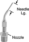 Image of Product. Front orientation. Contains Annotated. Grease Gun Nozzles. Grease Gun Nozzles with Precision Dispensing Tip, 45° Angle.