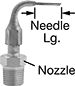 Image of Product. Front orientation. Contains Annotated. Grease Gun Nozzles. Grease Gun Nozzles with Precision Dispensing Tip, 90° Angle.