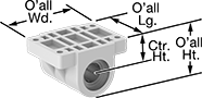 Image of Product. Front orientation. Contains Annotated. Linear Bearings. Corrosion-Resistant Mounted Linear Ball Bearings , Fixed Alignment, Acetal Housing.