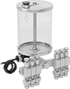 Image of Product. 6 Outlets. Front orientation. Oil Dispensers. Multiple-Outlet Electrically Operated Oil Dispensers with Flow-Adjustment Valves, 6 Oil Outlets—For 1/4" OD Oil Outlet Tubes.