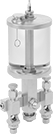 Image of Product. 2 Outlets. Front orientation. Oil Dispensers. Multiple-Outlet Oil Dispensers with Flow-Adjustment Valves, 2 Oil Outlets—For 1/4" OD Oil Outlet Tubes.