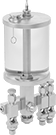 Image of Product. 3 Outlets. Front orientation. Oil Dispensers. Multiple-Outlet Oil Dispensers with Flow-Adjustment Valves, 3 Oil Outlets—For 1/4" OD Oil Outlet Tubes.