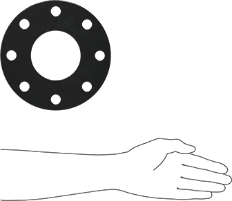 Image of Product. Side1 orientation. Contains SizingReference. Water- and Steam-Resistant EPDM Gasket, with Bolt Holes for Dn 80 Flange Size, 1/8" Thick.