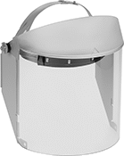 Image of ProductInUse. Front orientation. Extenders for Face Shields. Chemical-Resistant Face Shields.