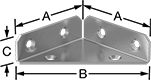 Image of Product. Front orientation. Contains Annotated. Brackets. Corner-Reinforcing Brackets, Inside-Corner Mount.