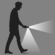 Image of Specification. (Styles A and C) With Downward Flood Beam. Front orientation. Flashlights. Hazardous Location Flashlights.