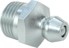 Image of Product. Front orientation. Zinc-Plated Steel Grease Fitting, Straight, 1/8 PTF-SAE Male, 11/16" Overall Height.