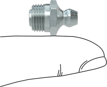 Image of Product. Side1 orientation. Contains SizingReference. Zinc-Plated Steel Grease Fitting, Straight, 1/8 PTF-SAE Male, 11/16" Overall Height.