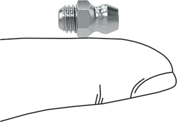 Image of Product. Side1 orientation. Contains SizingReference. Zinc-Plated Steel Grease Fitting, Straight, 1/4"-28 UNF Male, 33/64" Overall Height.