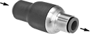 Image of Product. Front orientation. Contains Annotated. Air Flow Check Valves. Air Flow Check Valves, Push-to-Connect Female Inlet × Push-to-Connect Female Outlet.
