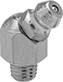 Image of Product. Front orientation. Grease Fittings. Self-Tapping Grease Fittings for Unthreaded Holes, 45° Elbow with Male Thread.