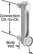 Image of Product. Front orientation. Contains Annotated. Liquid-Level Gauges. High-Pressure Oil-Level and Temperature Indicators, Screw In.