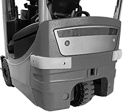 Image of ProductInUse. Shown Installed on Forklift Body. Back orientation. Forklift Bumpers.
