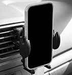 Image of ProductInUse. Clip-On Air Vent Mount Shown Installed. Front orientation. Phone Mounts. Clip-On Air Vent Mount.