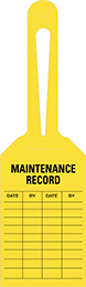 Image of Product. Notched-Loop Tag Holder. Front orientation. Maintenance Record. Inspection Record Tags, Package, Yellow.