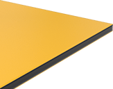 Image of Specification. Front orientation. Yellow. Color-Contrasting Engravable HDPE Sheets, Black Core, Opaque.