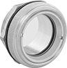 Image of Product. Front orientation. Sights. Through-Wall Sights, Aluminum with Glass Window, For Clear Liquids.