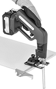 Image of ProductInUse. Cutting Guide with Straight Edge Guide Attached, Shown In Use. Top orientation. Hot Knife Cutting Guides. Cordless Hot Knives.