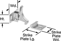 Image of Product. Front orientation. Contains Annotated. Push-to-Close Latches. Vibration-Resistant Push-to-Close Latches with Handle, Style 1.