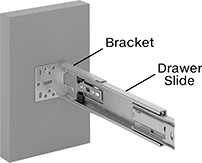 Image of ProductInUse. Front orientation. Contains Annotated. Brackets. Drawer Slides, Screw On.