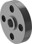 Image of Product. Raised Surface on Back. Back orientation. Pipe and Fittings. Extreme-Pressure Iron and Steel Threaded Pipe Flanges, Forged Flanges, Flanged Fitting Connection, Threaded Fitting Connection, Female, Raised Surface.
