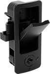 Image of Product. Style 5. Front orientation. Push-to-Close Latches. Paddle-Handle Keyed Push-to-Close Locking Latches, Style 5—Mortise Mount (Screw On).