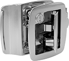 Image of Product. Style 6. Front orientation. Push-to-Close Latches. Paddle-Handle Keyed Push-to-Close Locking Latches, Style 6—Mortise Mount (Screw On).