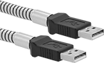 Image of Product. Front orientation. USB Cords. Crush-Resistant USB Cords, USB-A Plug × USB-A Plug, Stainless Steel Cord Insulation.