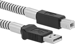 Image of Product. Front orientation. USB Cords. Crush-Resistant USB Cords, USB-A Plug × USB-B Plug, Stainless Steel Cord Insulation.