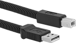 Image of Product. Front orientation. USB Cords. Crush-Resistant USB Cords, USB-A Plug × USB-B Plug, Cork Fiber-Reinforced PVC Cord Insulation.