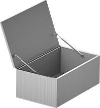 Image of ProductInUse. Front orientation. Lid Supports. Self-Opening Lid Supports, Top Mount, Opens Up.