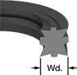 Image of Attribute. Front orientation. CrossSection view. Contains Annotated. O-Rings. Double X-Profile Oil-Resistant Buna-N O-Rings.