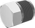 Image of Product. NPTF Male. Front orientation. Pipe and Fittings. Low-Pressure Galvanized Iron and Steel Threaded Pipe Fittings with Sealant, External-Hex-Drive Plugs, Male, Threaded Fitting Connection, Hex Body.