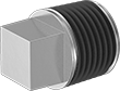 Image of Product. NPTF Male. Front orientation. Pipe and Fittings. Low-Pressure Galvanized Iron and Steel Threaded Pipe Fittings with Sealant, External-Square-Drive Plugs, Male, Threaded Fitting Connection, Square Body.