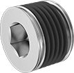 Image of Product. NPTF Male. Front orientation. Pipe and Fittings. Low-Pressure Galvanized Iron and Steel Threaded Pipe Fittings with Sealant, Hex-Drive Plugs, Male, Threaded Fitting Connection.