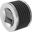 Image of Product. NPTF Male. Front orientation. Pipe and Fittings. Low-Pressure Galvanized Iron and Steel Threaded Pipe Fittings with Sealant, Square-Drive Plugs, Male, Threaded Fitting Connection.