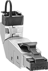 Image of Product. Adjustable-Angle Elbow. Front orientation. RJ45 Connectors. Shielded Snap-On RJ45 Connectors, Adjustable-Angle Elbow.