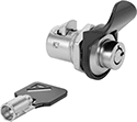Image of Product. Front orientation. Push-to-Close Latches. Keyed Push-to-Close Locking Latches, Through-Hole Mount—Screw On, Opens With Key and Pull Tab.