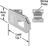 Image of Product. Front orientation. Contains Annotated. Hasps. Pry-Resistant Long-Reach Padlockable Corner Hasps, Style A.
