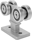 Image of Product. Aluminum. Front orientation. Door Tracks and Fittings. Roller Tracks for Doors, Hangers with Mounting Plate, Standard Hangers, Aluminum.