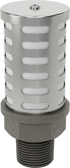 Image of Product. Top orientation. High-Noise-Reducing Muffler, with Aluminum Fitting, 3/4 Pipe Connection.
